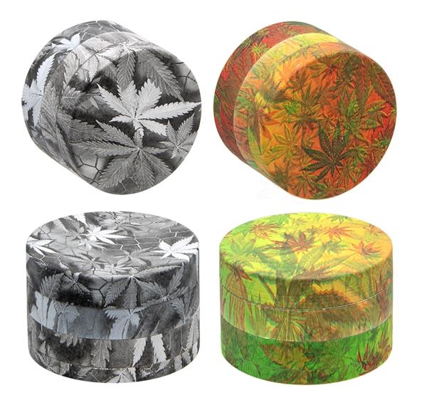 CNC Aluminium Grinder Pollinator  4-part ø 52mm 34mm hoch "FULL PRINT LEAF DESIGN"